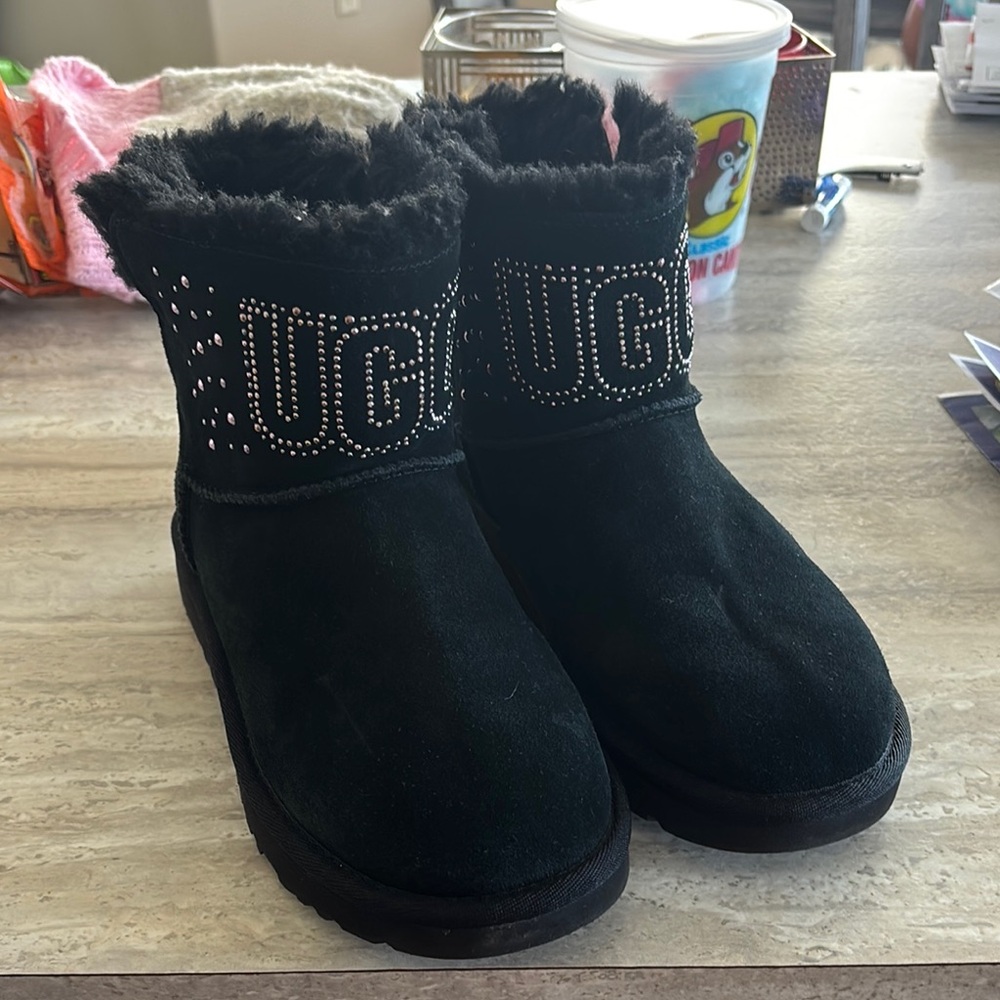 UGG Black Winter Boots with Plush Lining and Sparkly Branding